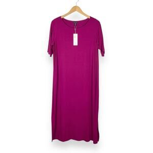Eileen Fisher Ballet Neck Stretch Knit Midi Dress Women's Medium Magenta